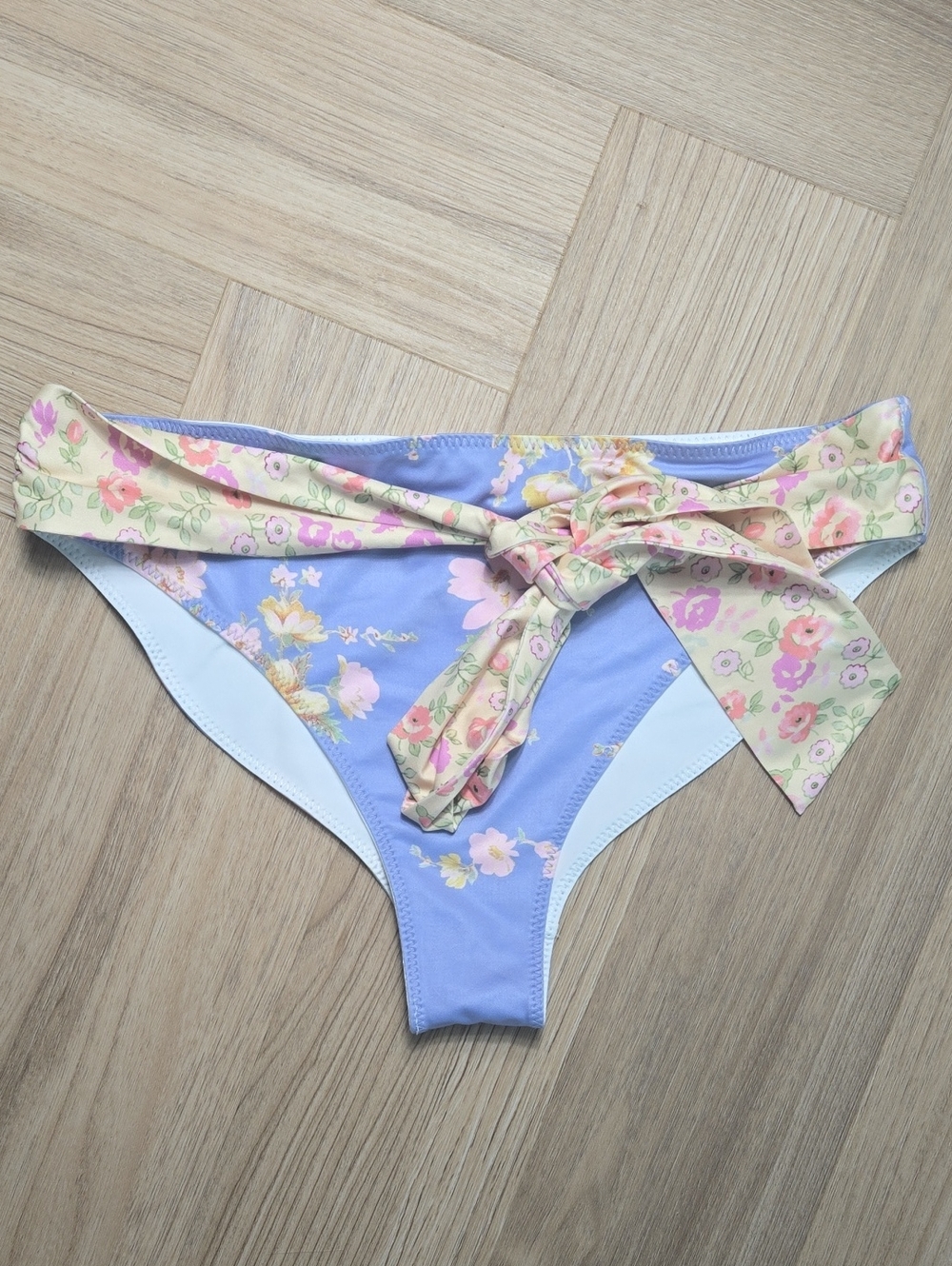 LoveShackFancy Lavender Floral Tie-Waist Swim Bottoms Size Small